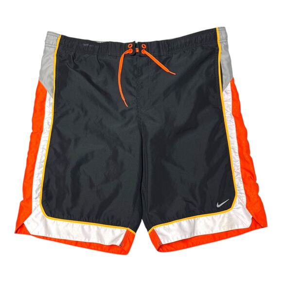 NIKE Board Shorts Swim Trunks Drawstring Gray Orange Medium - Picture 1 of 3